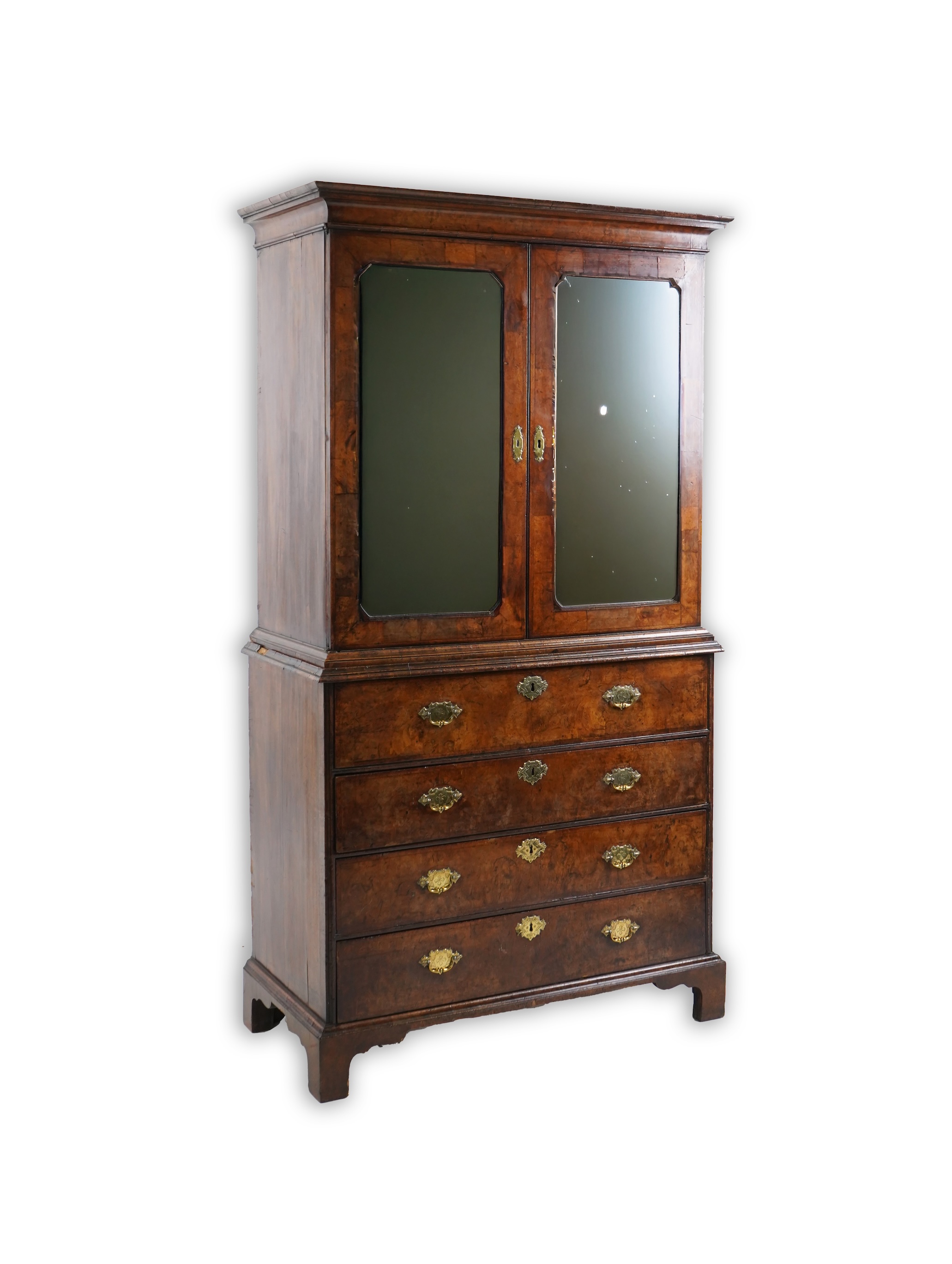 A George l feather banded walnut secretaire cabinet